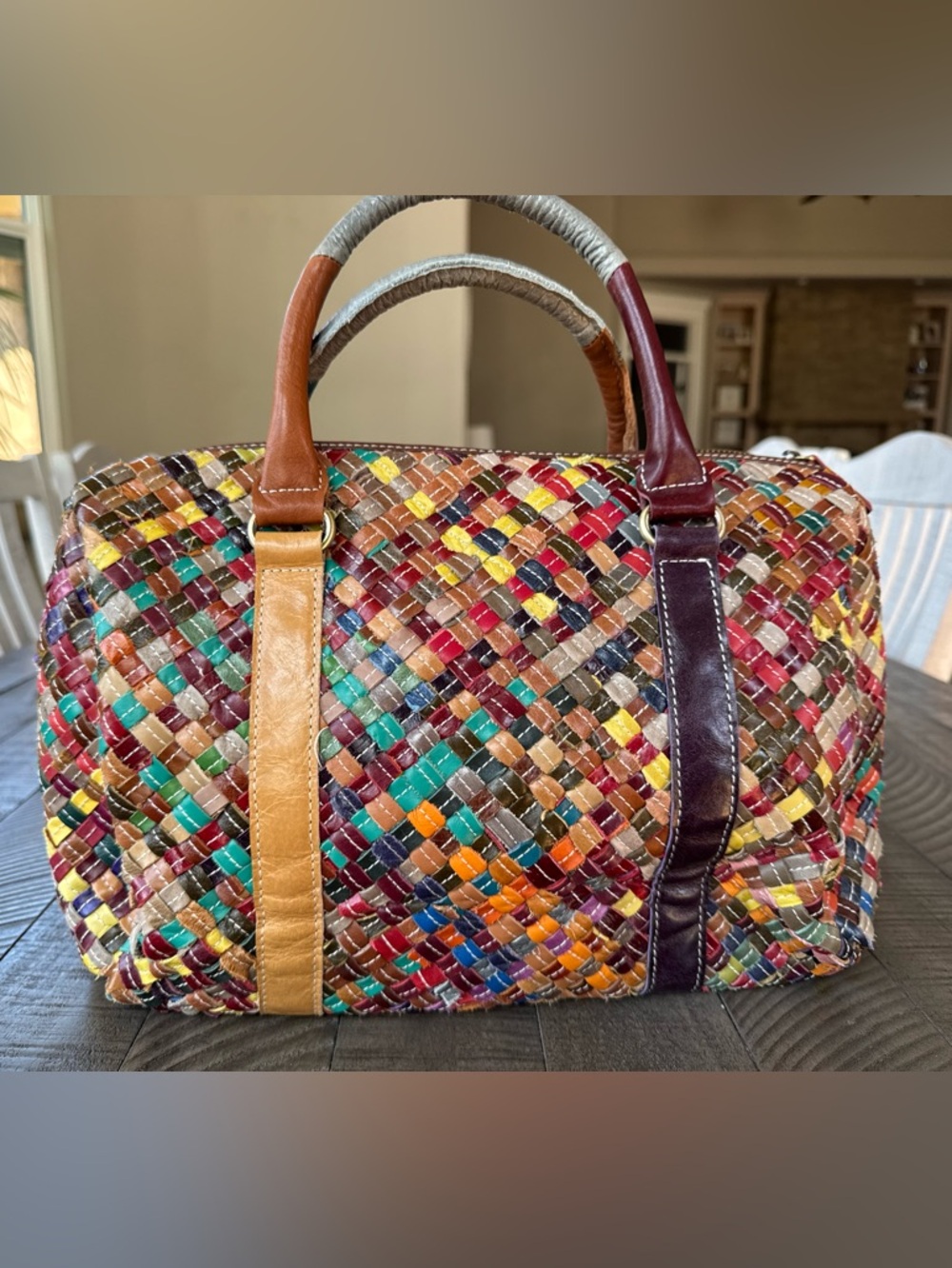 Charmés Los Angeles Leather Woven Multicolor Handbag - Shoulder Purse - Picture 8 of 16
